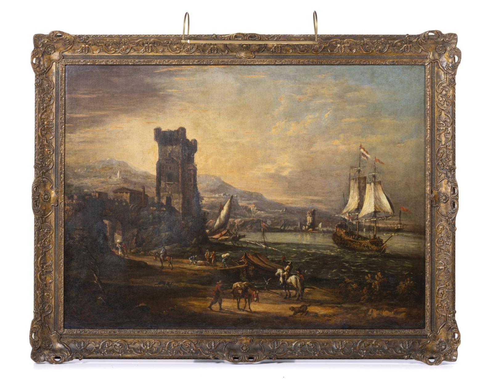 KREIS DER SALVATORE ROSA  „Port View“ aus dem 18. Jahrhundert (Geölt) im Angebot