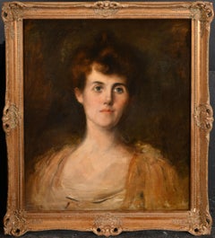 Retrato eduardiano de una dama Pintura al óleo británica de 1900 sobre lienzo