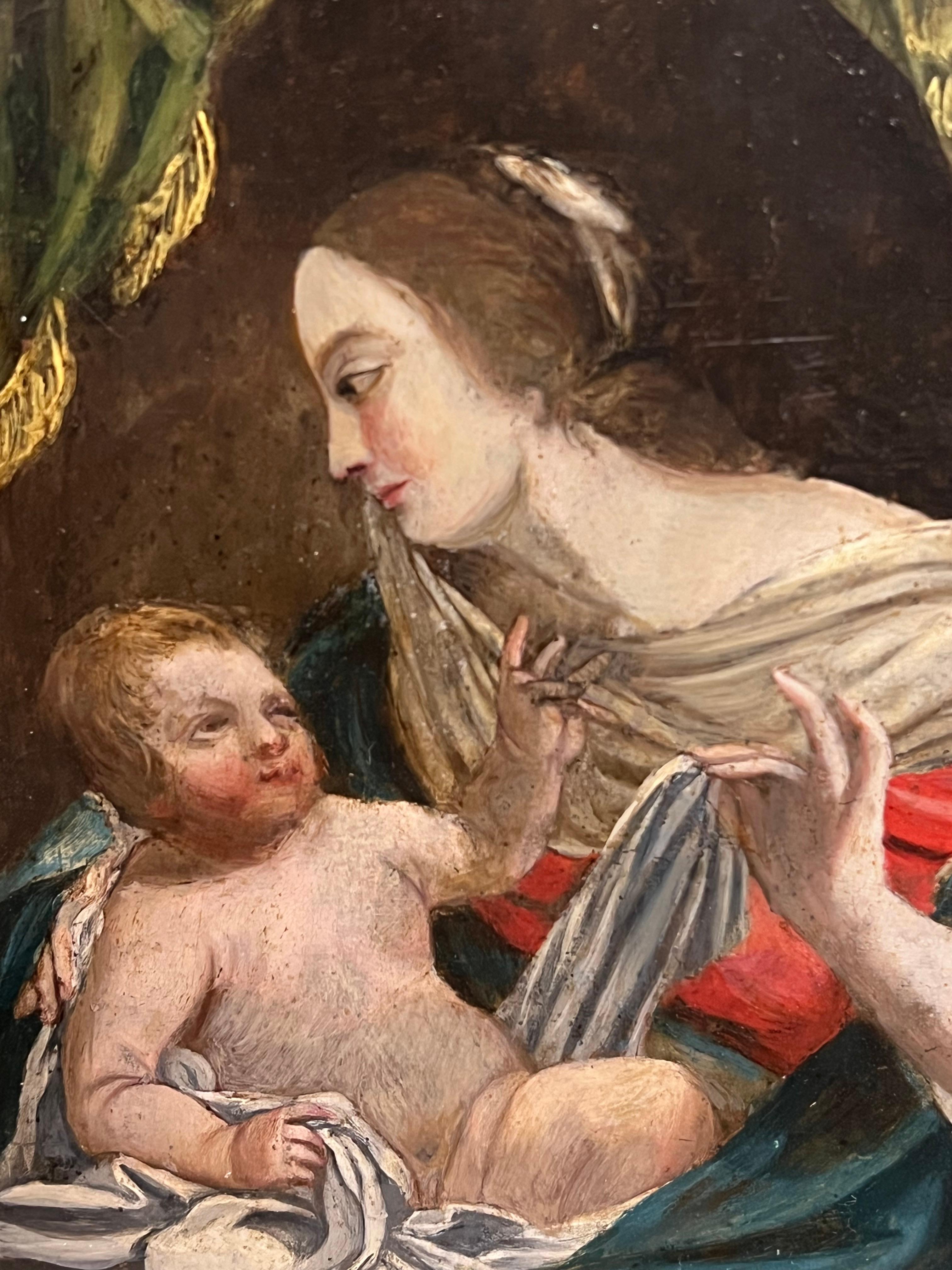 Pregevole olio su rame di French Old Master del XVII secolo: La Madonna & Child - Painting Antichi maestri di circle of Simon Vouet