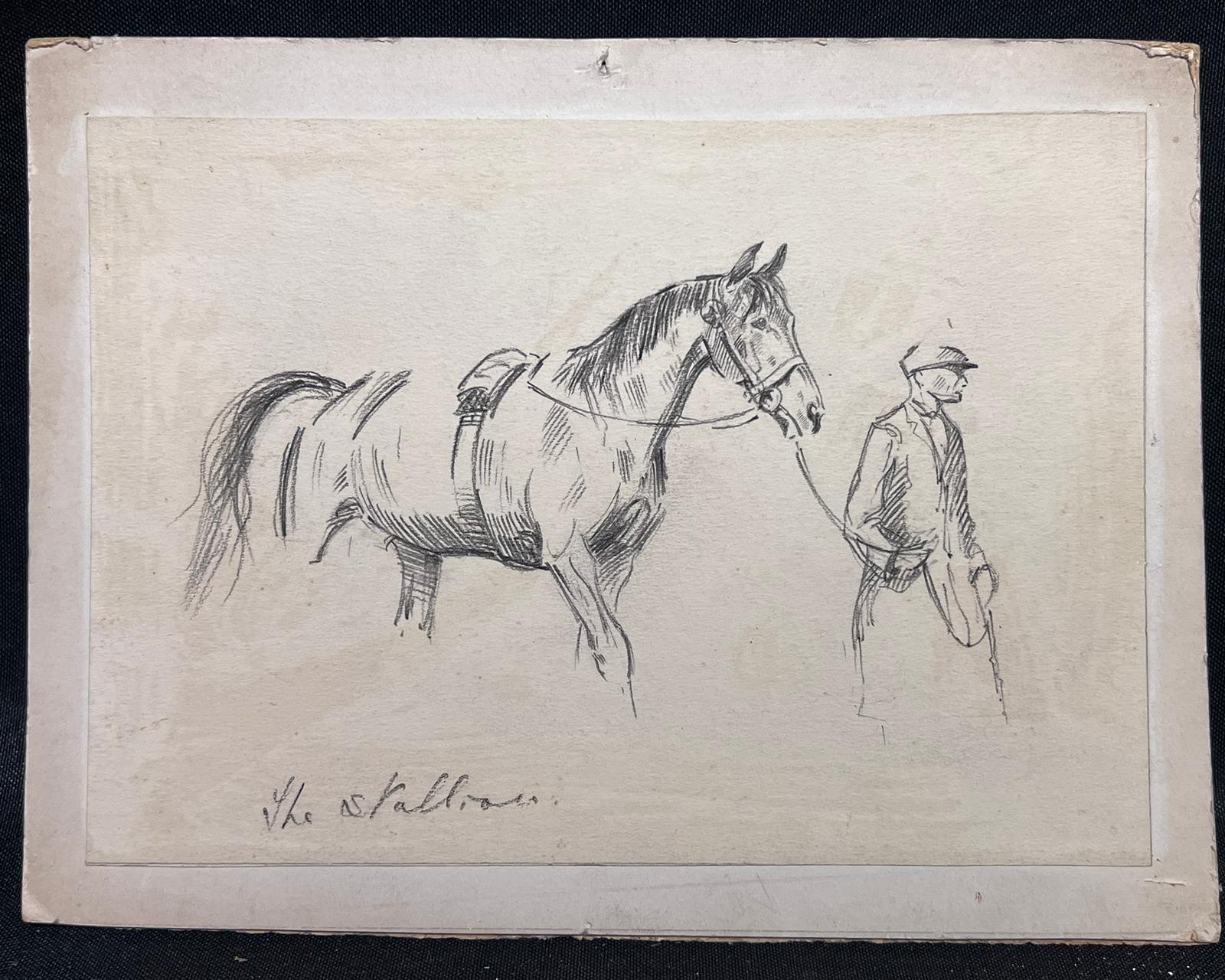 1930's British Sporting Art Equestrian Sketch Groom with Stallion Horse  - Painting by circle of Sir Alfred J. Munnings