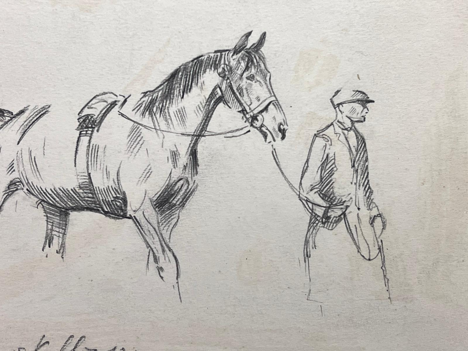 1930's British Sporting Art Equestrian Sketch Groom with Stallion Horse  1