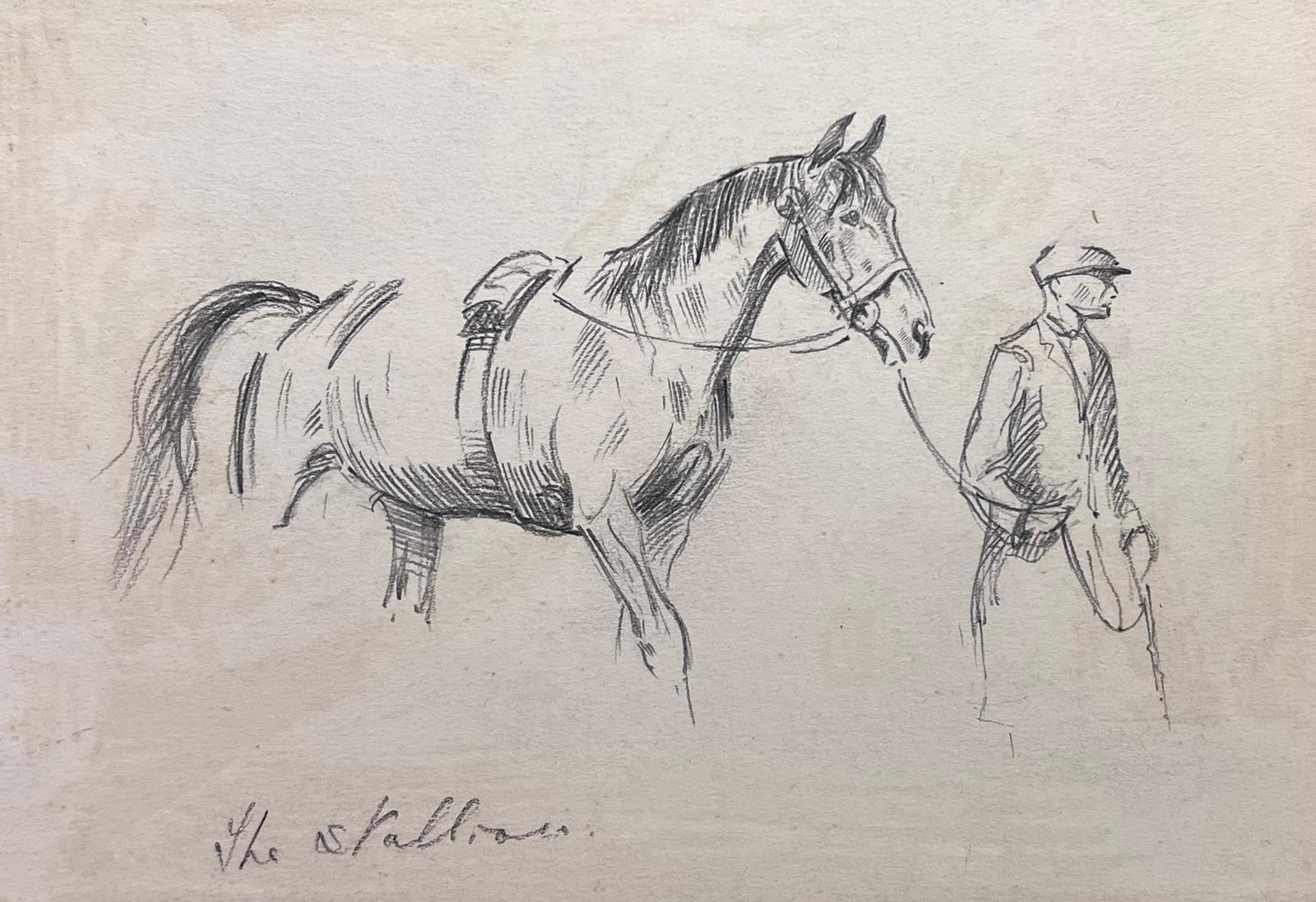circle of Sir Alfred J. Munnings Animal Painting - 1930's British Sporting Art Equestrian Sketch Groom with Stallion Horse 