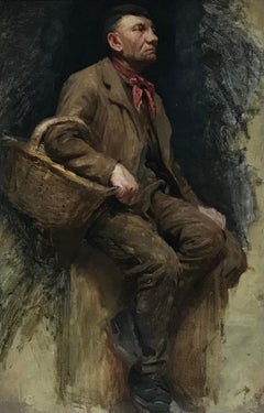 Early 1900's English Impressionist Oil, Sketch of a Man with Basket, Beautiful