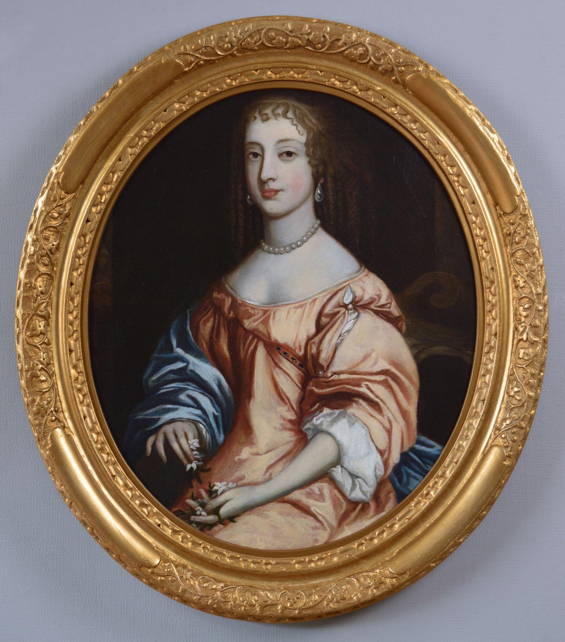 Circle of Sir Peter Lely Portrait Painting – Porträt-Ölgemälde einer Dame aus dem 17. Jahrhundert