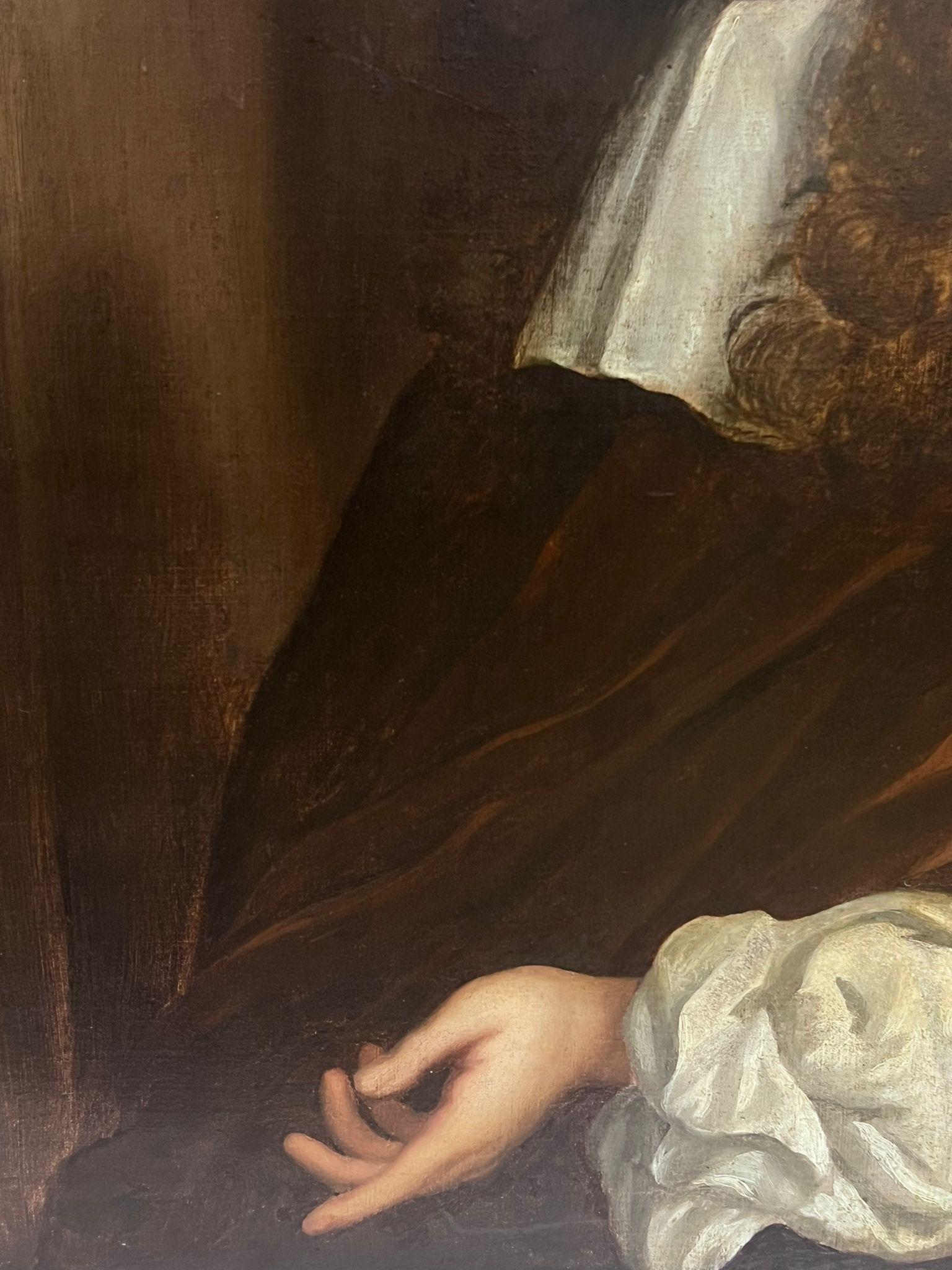 Fine peinture à l'huile britannique du 17e siècle représentant un gentleman en robe de soie 1