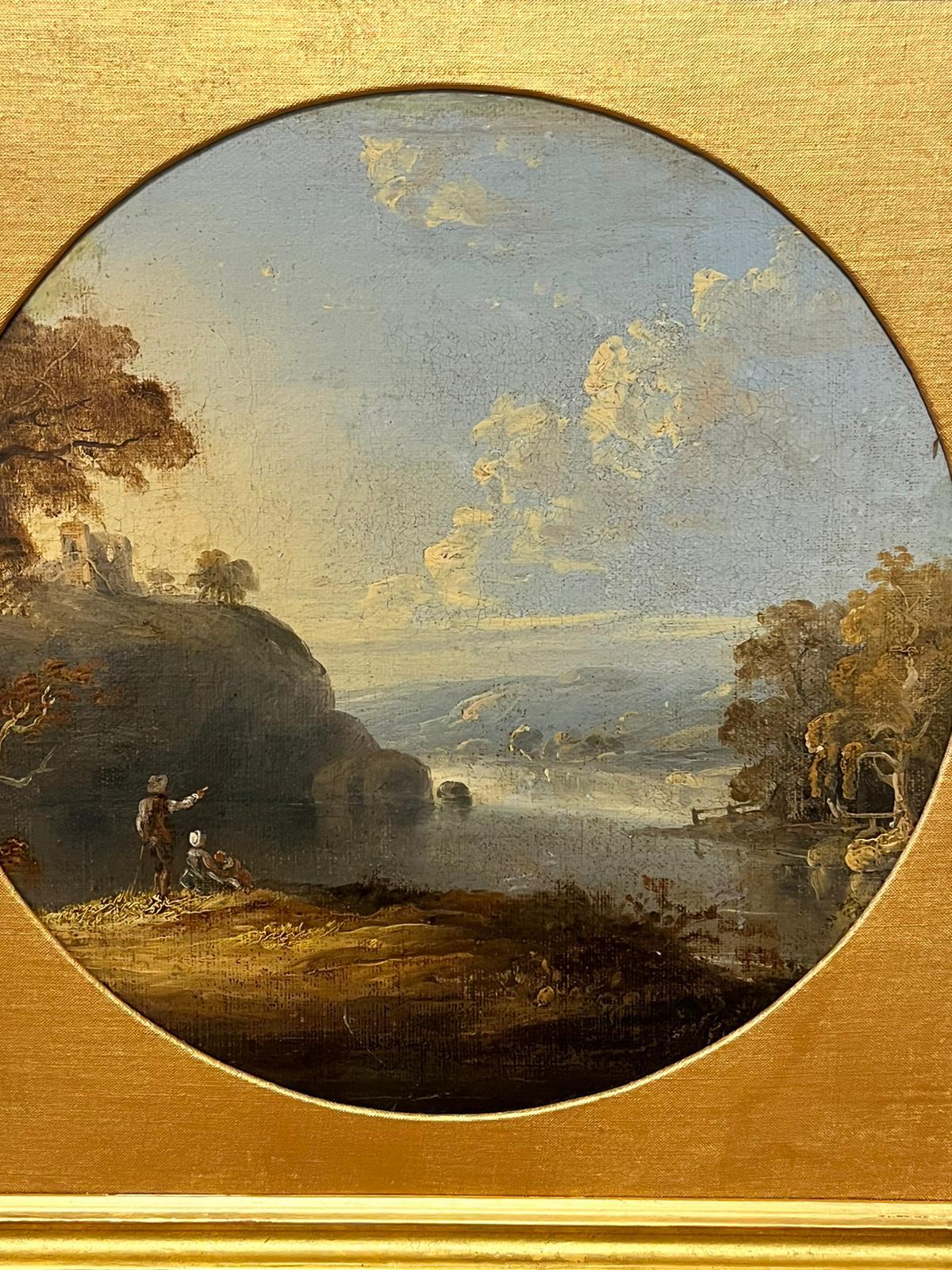 Fine 18th Century British Landscape Oil Painting Figures in Beautiful Landscape  - Brown Landscape Painting by circle of Thomas Gainsborough 