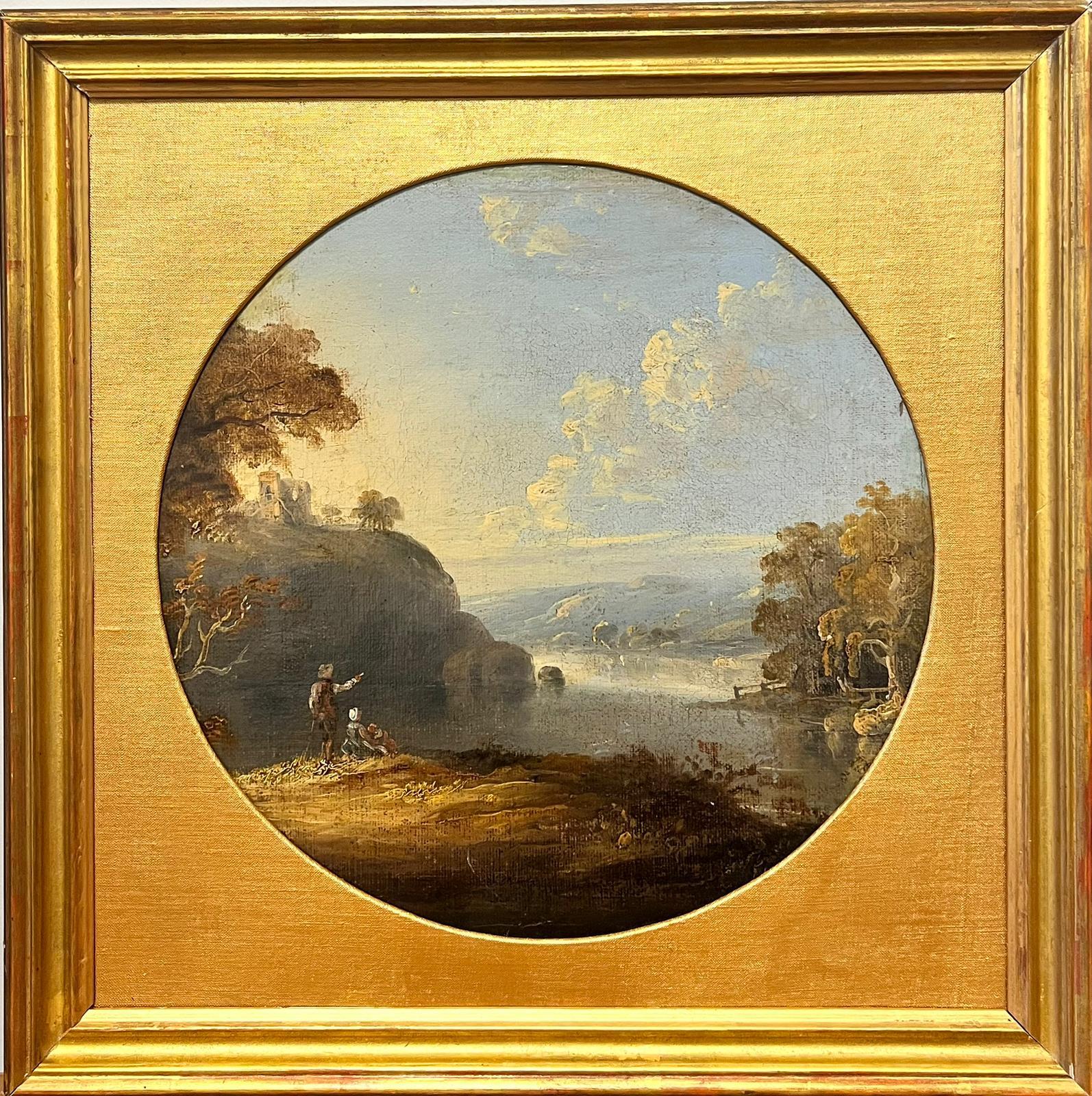 Fine 18th Century British Landscape Oil Painting Figures in Beautiful Landscape 