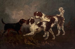 Fine 18th Century English Dog Oil Painting Spaniels & Terrier in Landscape