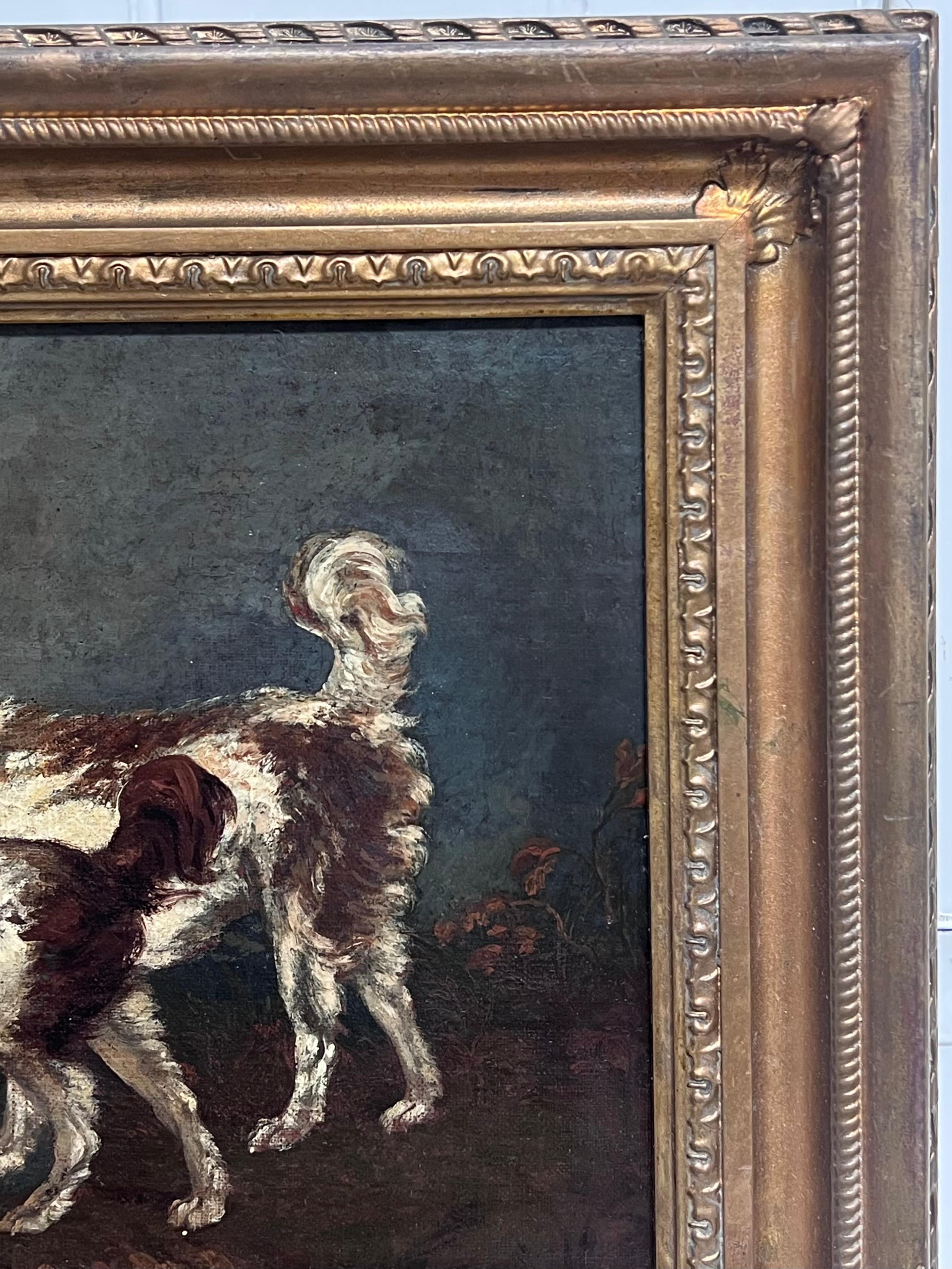 Belle peinture à l'huile sur chien du 18e siècle Spaniels et Terrier dans un paysage en vente 3