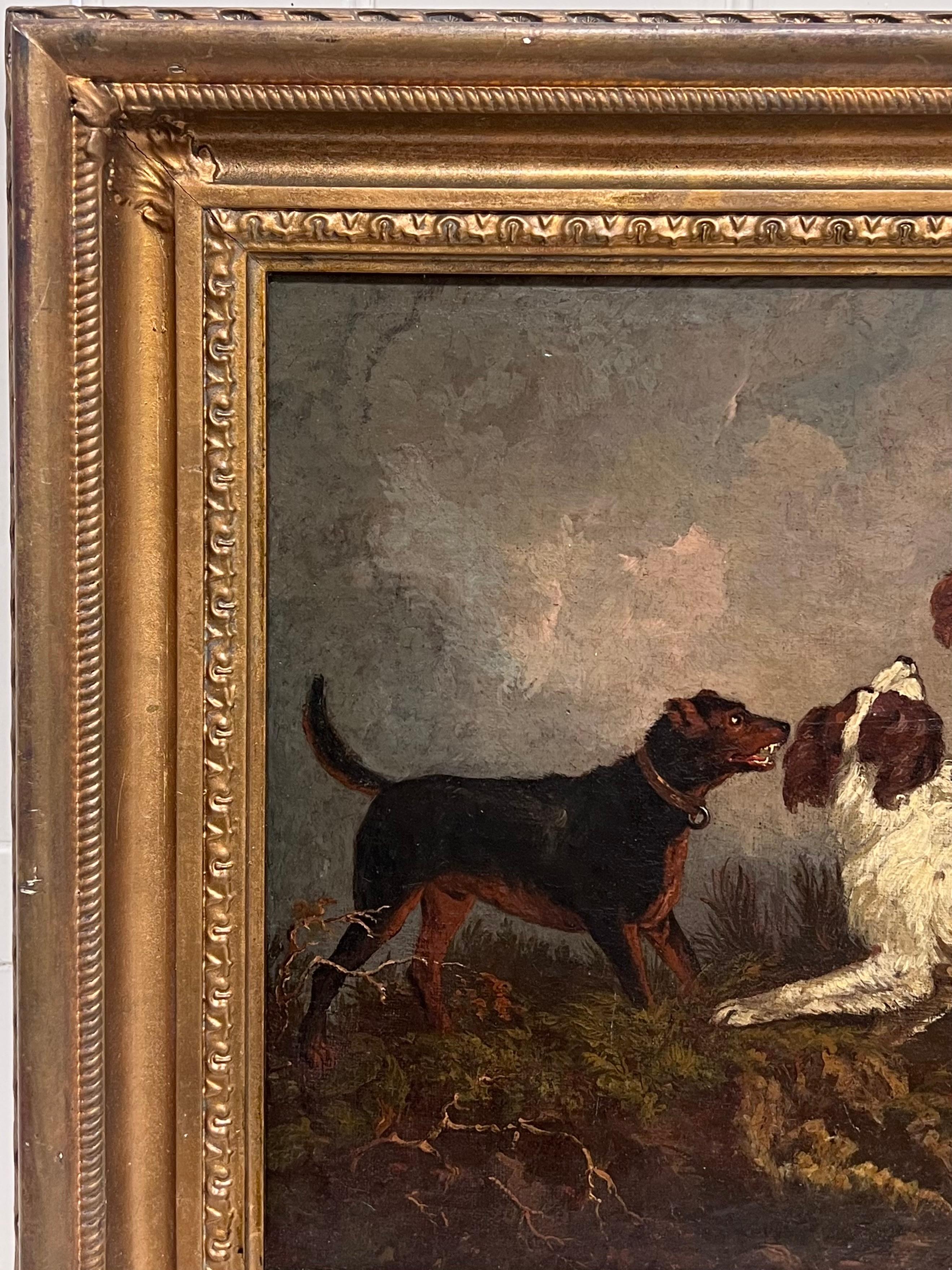 Belle peinture à l'huile sur chien du 18e siècle Spaniels et Terrier dans un paysage en vente 4