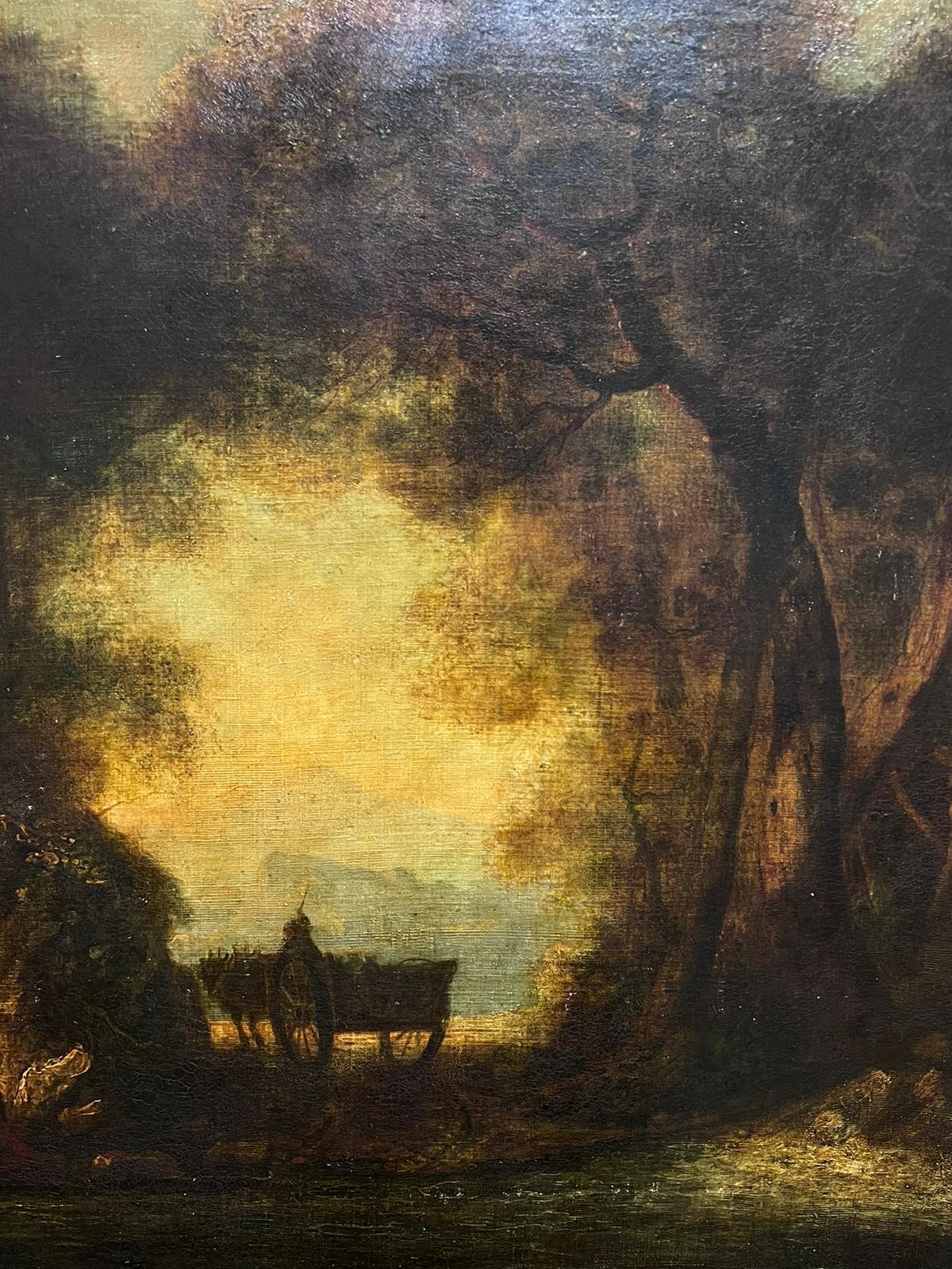 Grande peinture à l'huile de maître britannique du XVIIIe siècle Figures au crépuscule dans un bois en vente 1
