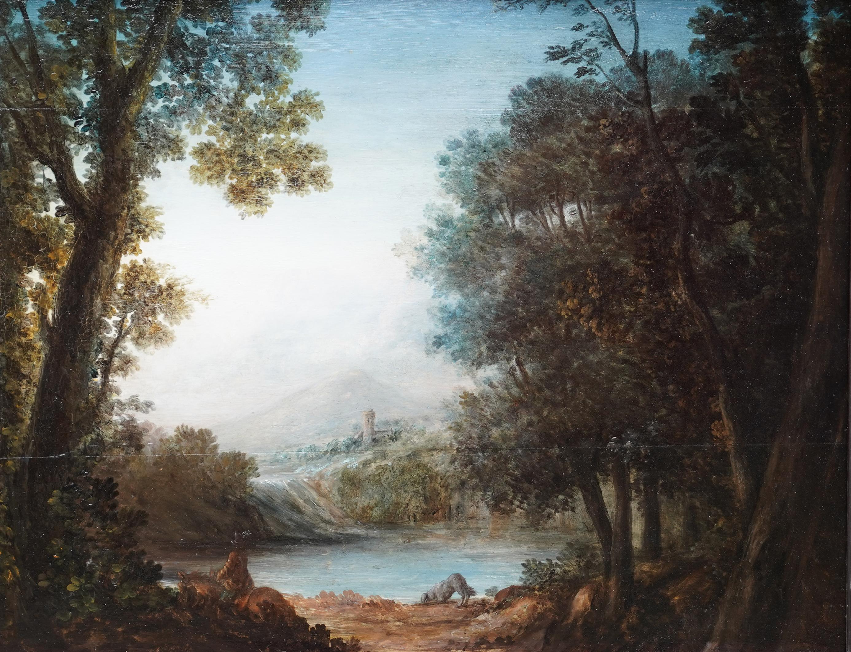 In Need of a Drink - British 18thC art Old Master oil painting landscape dog 4
