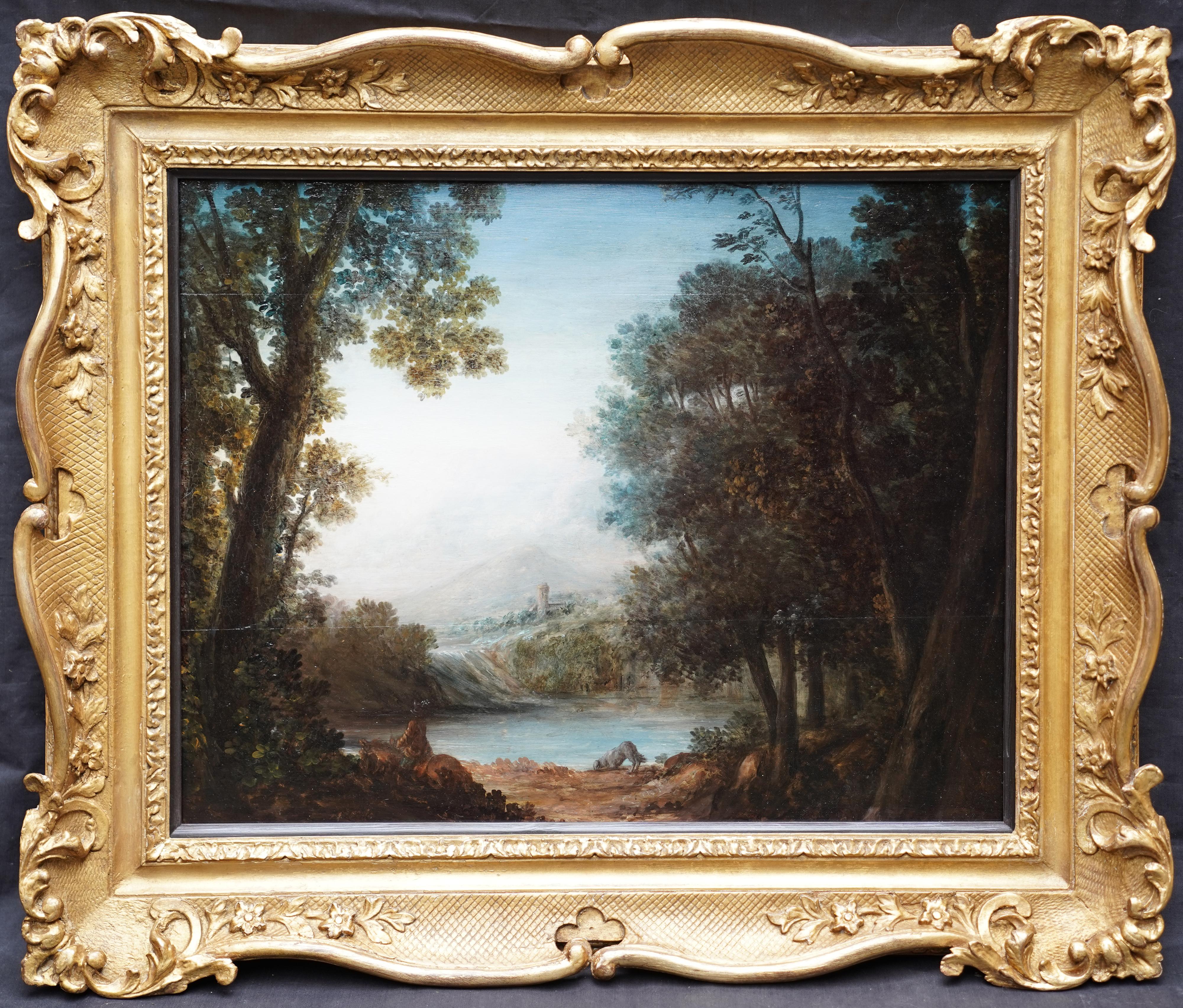 In Need of a Drink - British 18thC art Old Master oil painting landscape dog 5