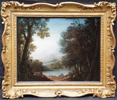 In Need of a Drink - British 18thC art Old Master oil painting landscape dog