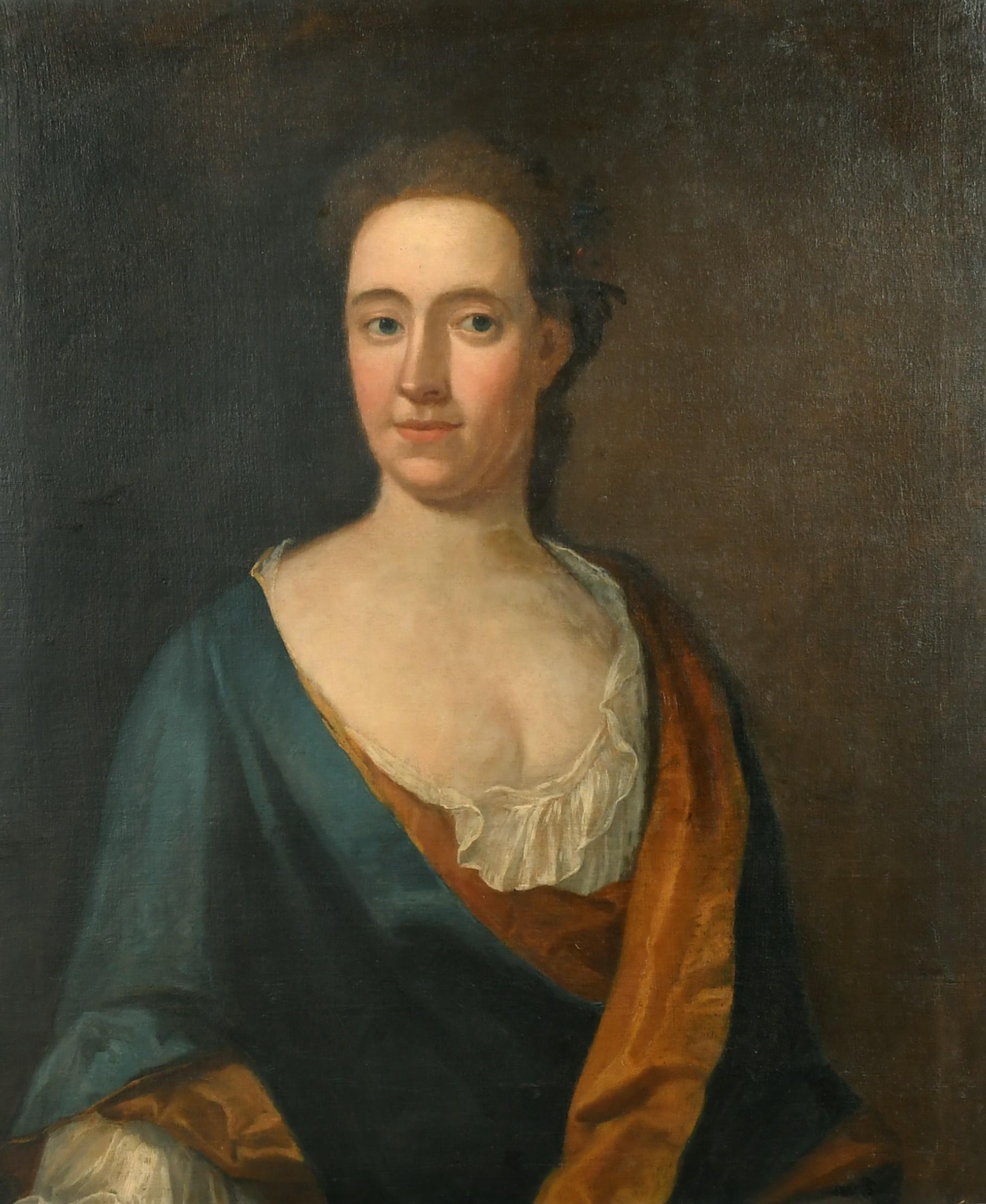 Portrait britannique du 18ème siècle d'une dame aristocrate, grande peinture à l'huile - Painting de Circle of Thomas Hudson (1701-1779) 