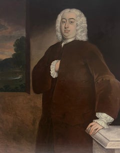 Antique Fine 18th Century English Portrait of Aristocratic Gentleman Huge Oil Painting