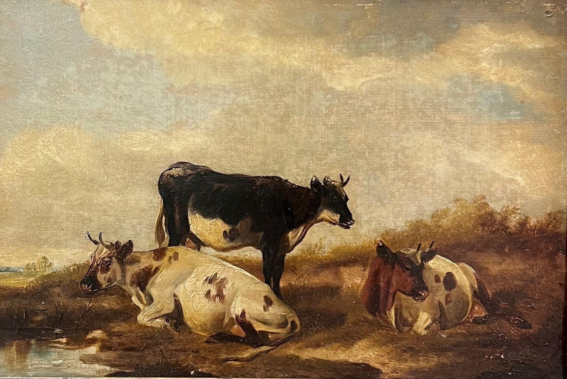 Pittura ad olio inglese del XIX secolo Bovini in un tranquillo paesaggio pastorale incorniciata - Painting di circle of Thomas Sidney Cooper