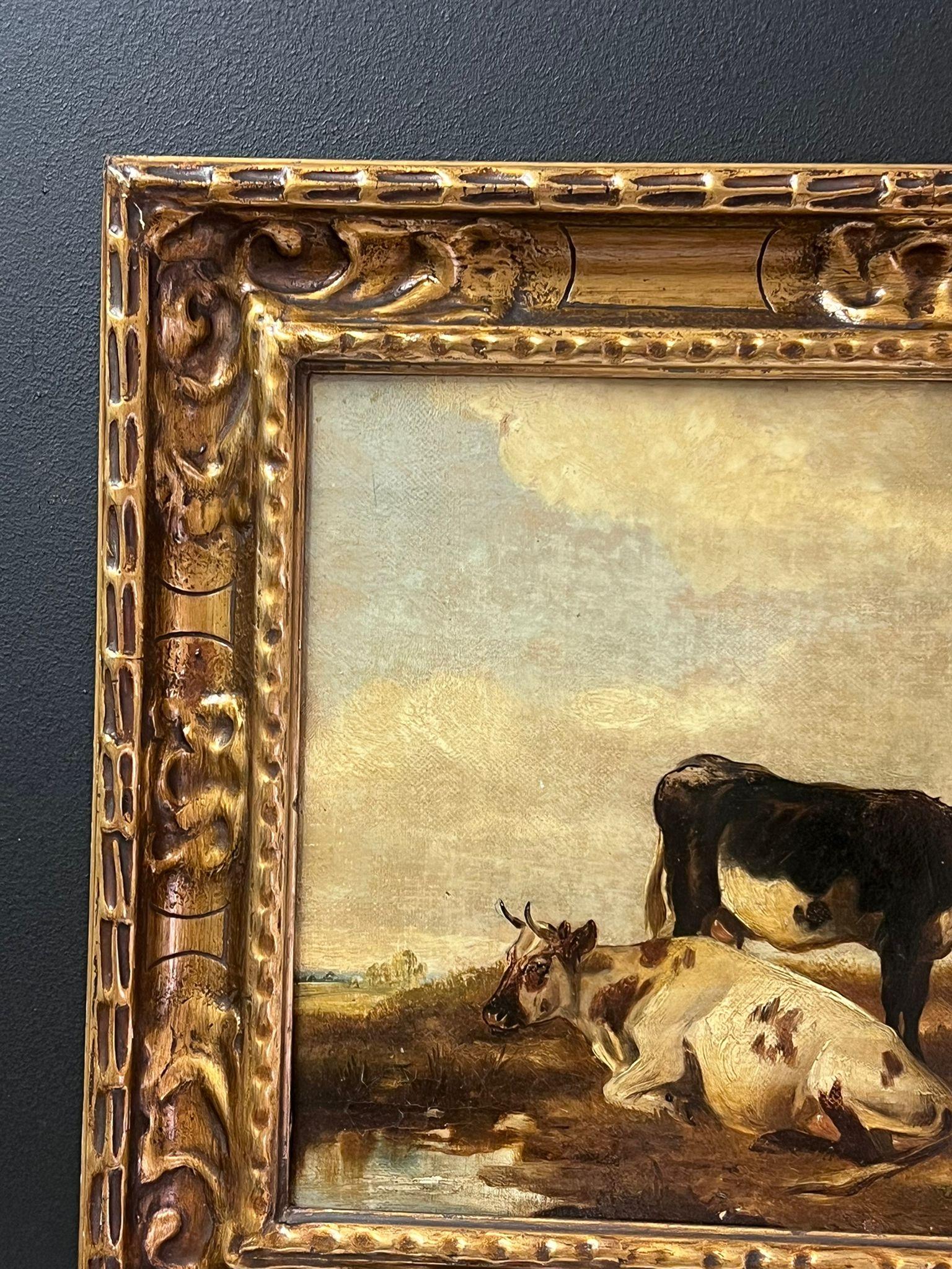 Pittura ad olio inglese del XIX secolo Bovini in un tranquillo paesaggio pastorale incorniciata - Painting Vittoriano di circle of Thomas Sidney Cooper