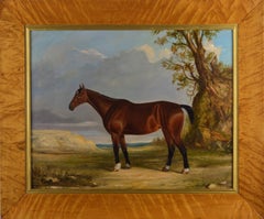 Early 19th Century horse portrait oil painting of a Bay hunter in a landscape