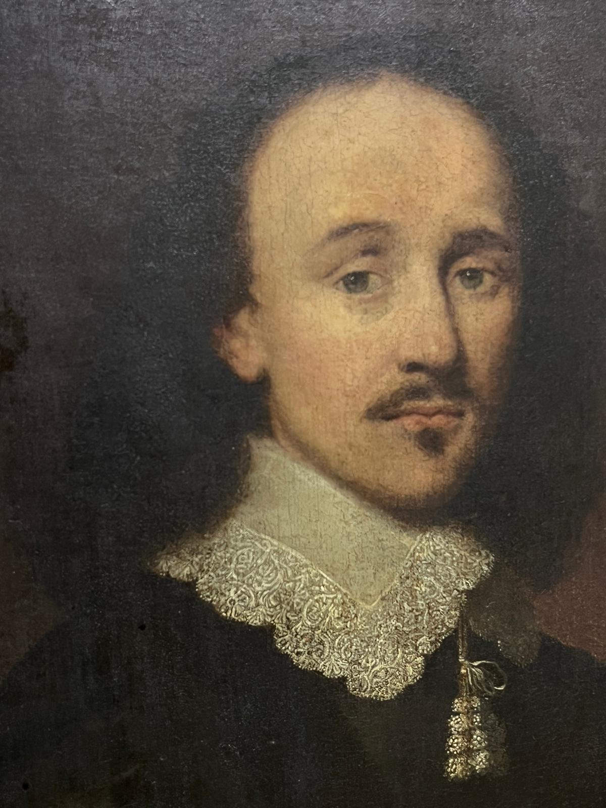 Early 17th Century Flemish Portrait of Man in White Lace Collar Oil Painting - Black Figurative Painting by circle of Van Dyck