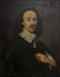 Early 17th Century Flemish Portrait of Man in White Lace Collar Oil Painting