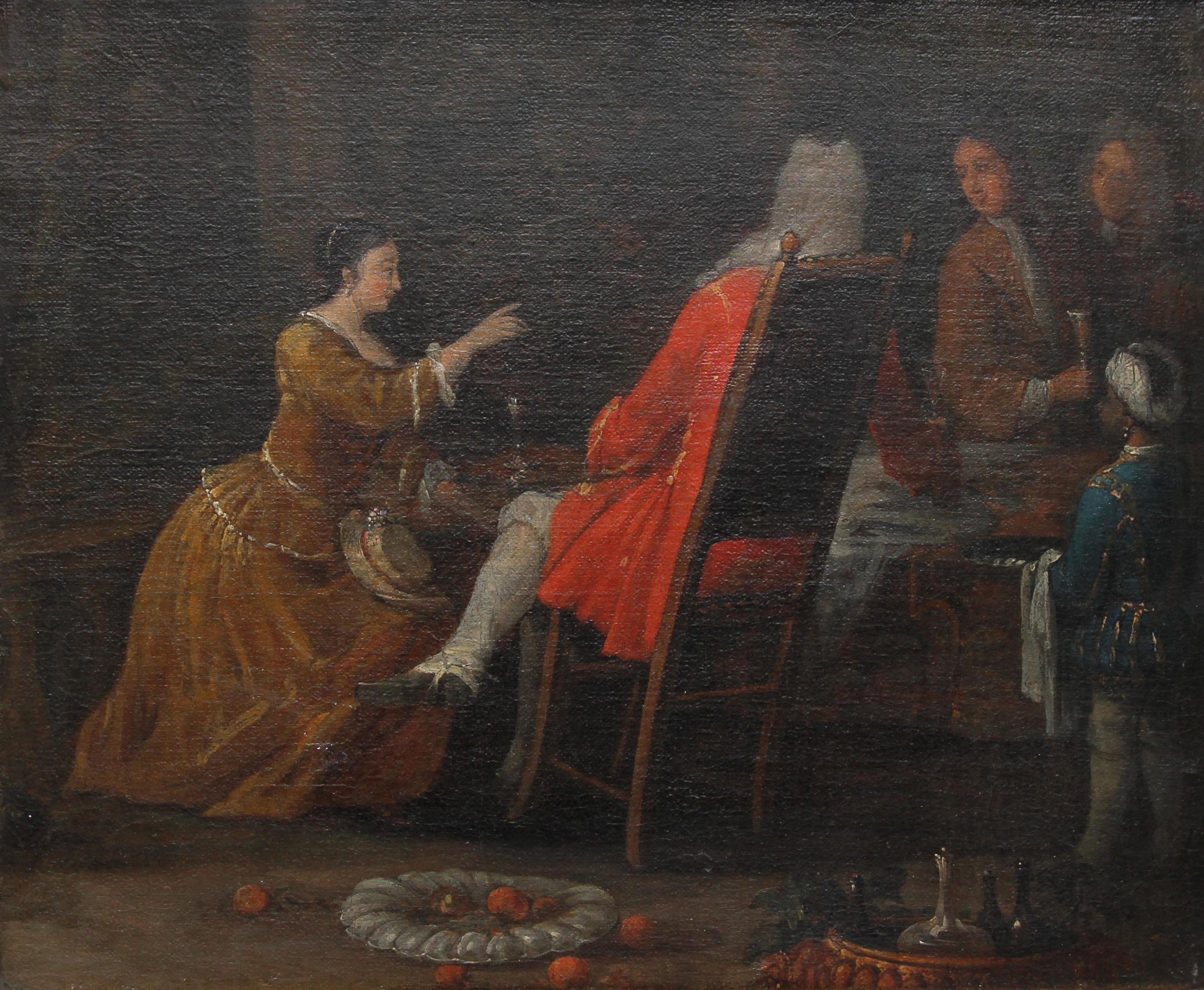 The Serving - British Old Master 18th century oil painting historical interior For Sale 4