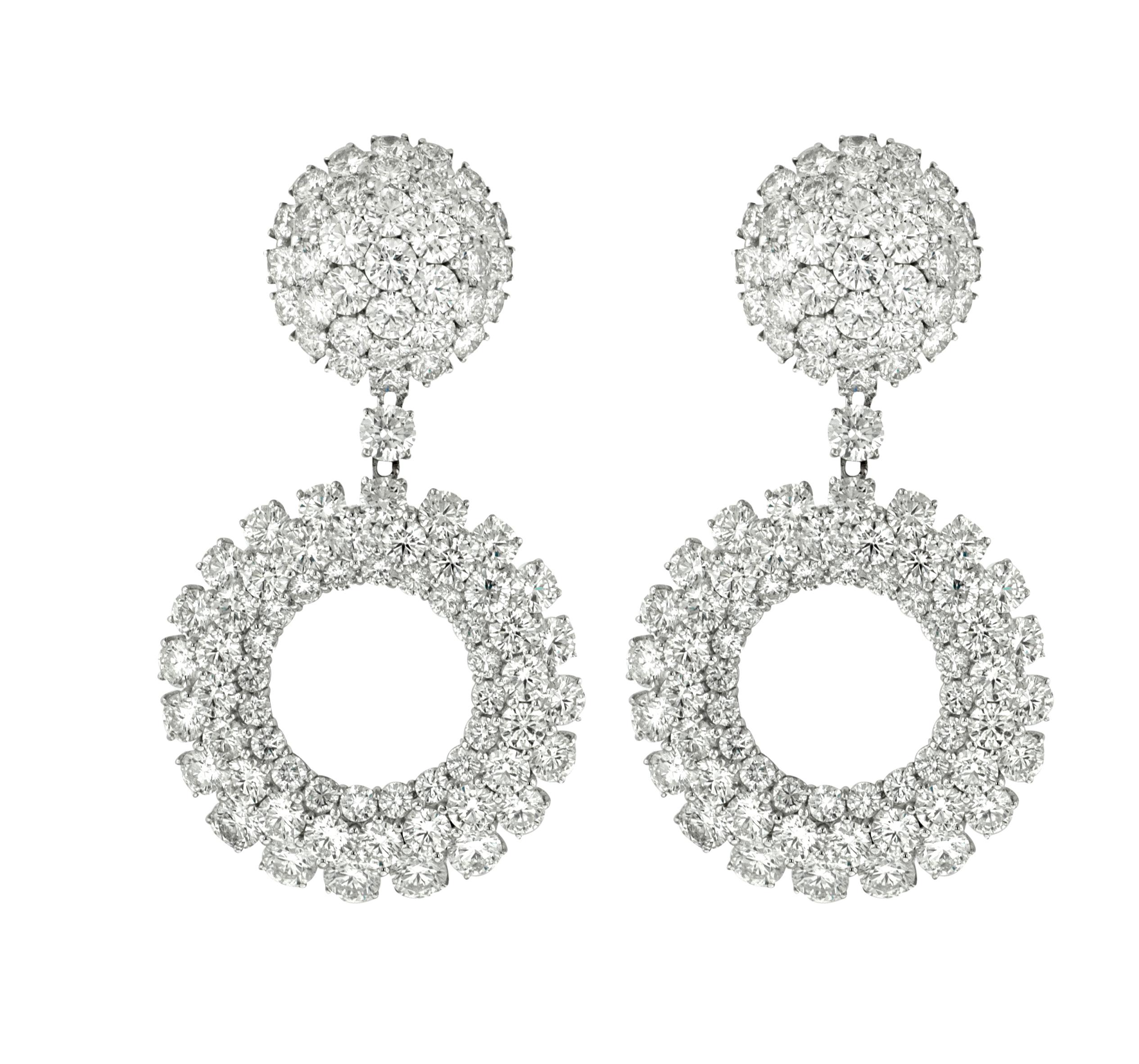 Circle pave fashion diamond earrings with round brilliant cut diamonds (37.00ct) set in 18kt white gold (comes in a set)
