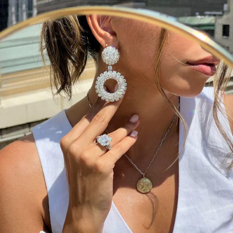 Circle Pave Fashion Diamond Earrings with Brilliant Cut Diamonds in White Gold For Sale 1