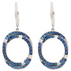 Circle Pave Sapphires Diamonds 18 Karat White Gold Earrings