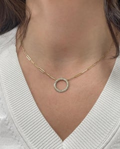 Circle Pendant Necklace with 14K Yellow Gold Paperclip Chain & Round Diamonds