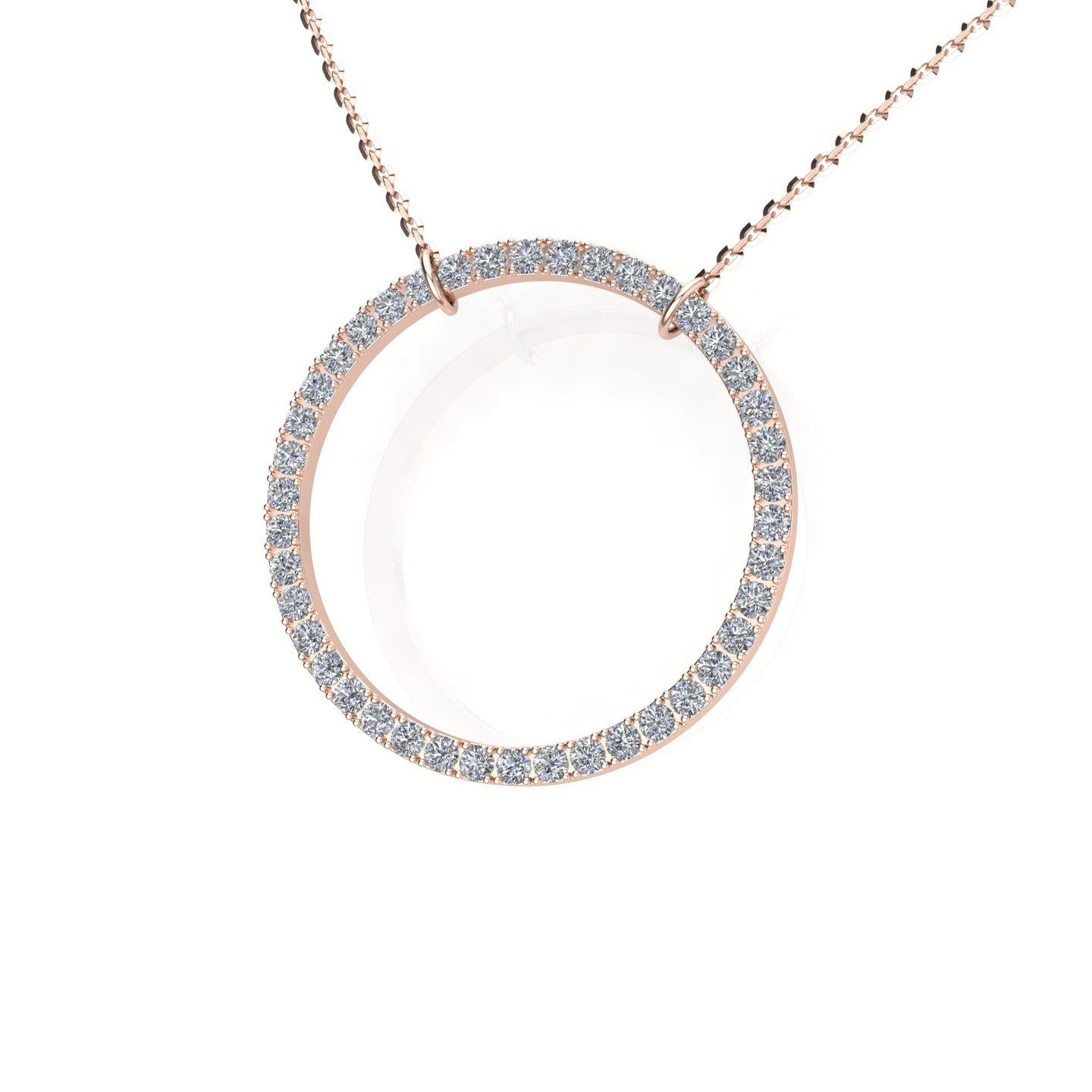 Round Cut Circle Pendant with Natural Diamonds, 18kt Gold, Made in Italy For Sale