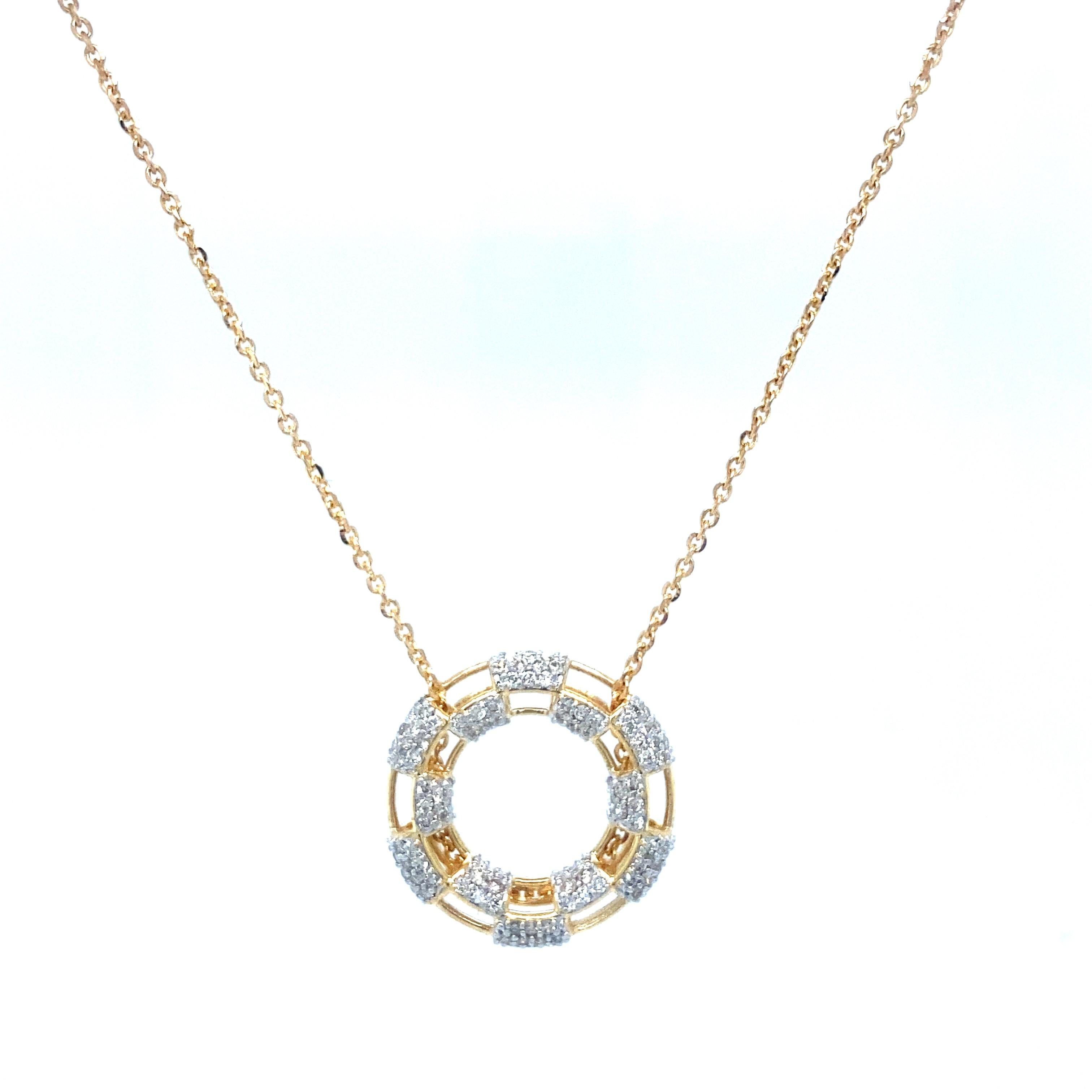 Art Deco Circle Round Diamonds Pendant Necklace in 18k Solid Gold For Sale