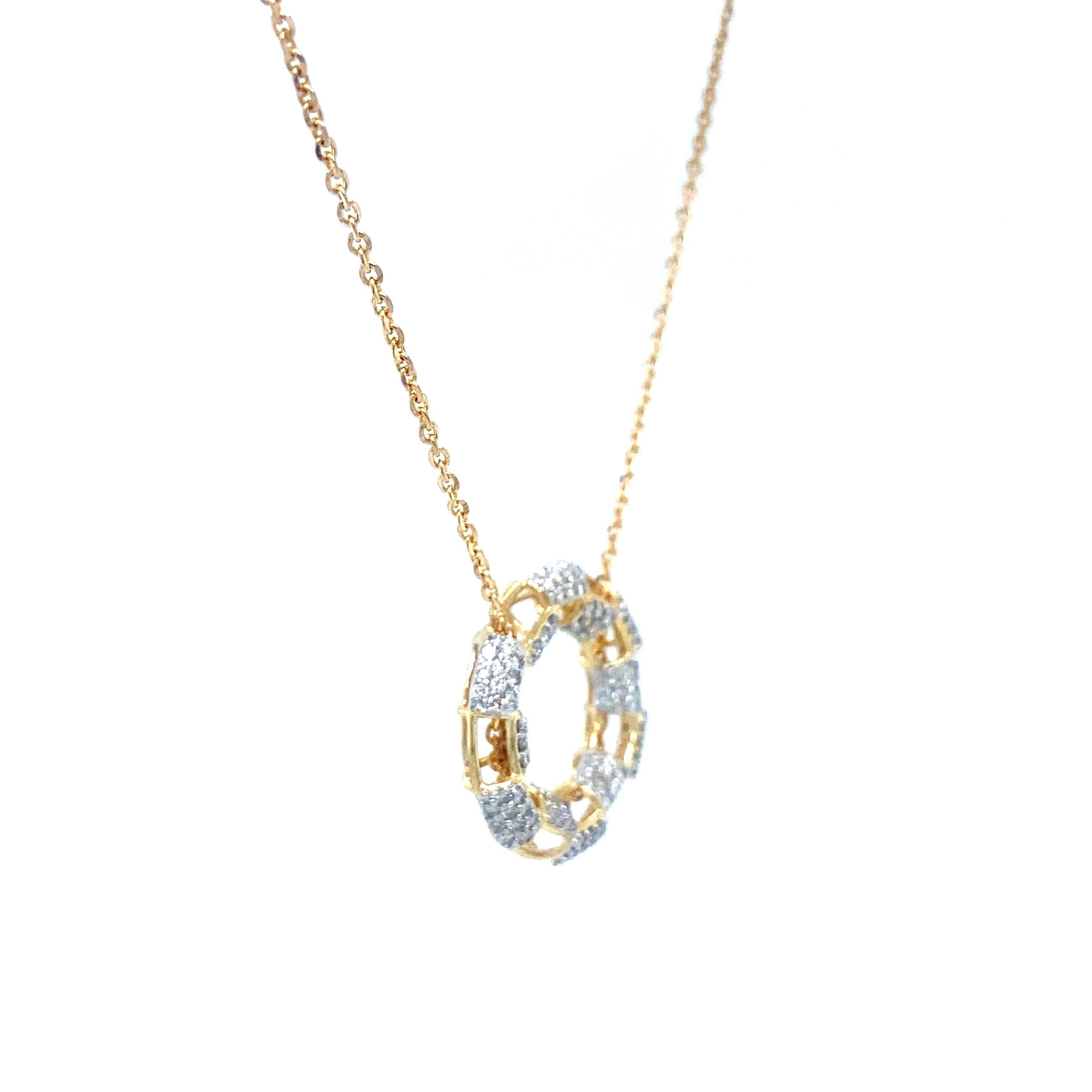 Round Cut Circle Round Diamonds Pendant Necklace in 18k Solid Gold For Sale