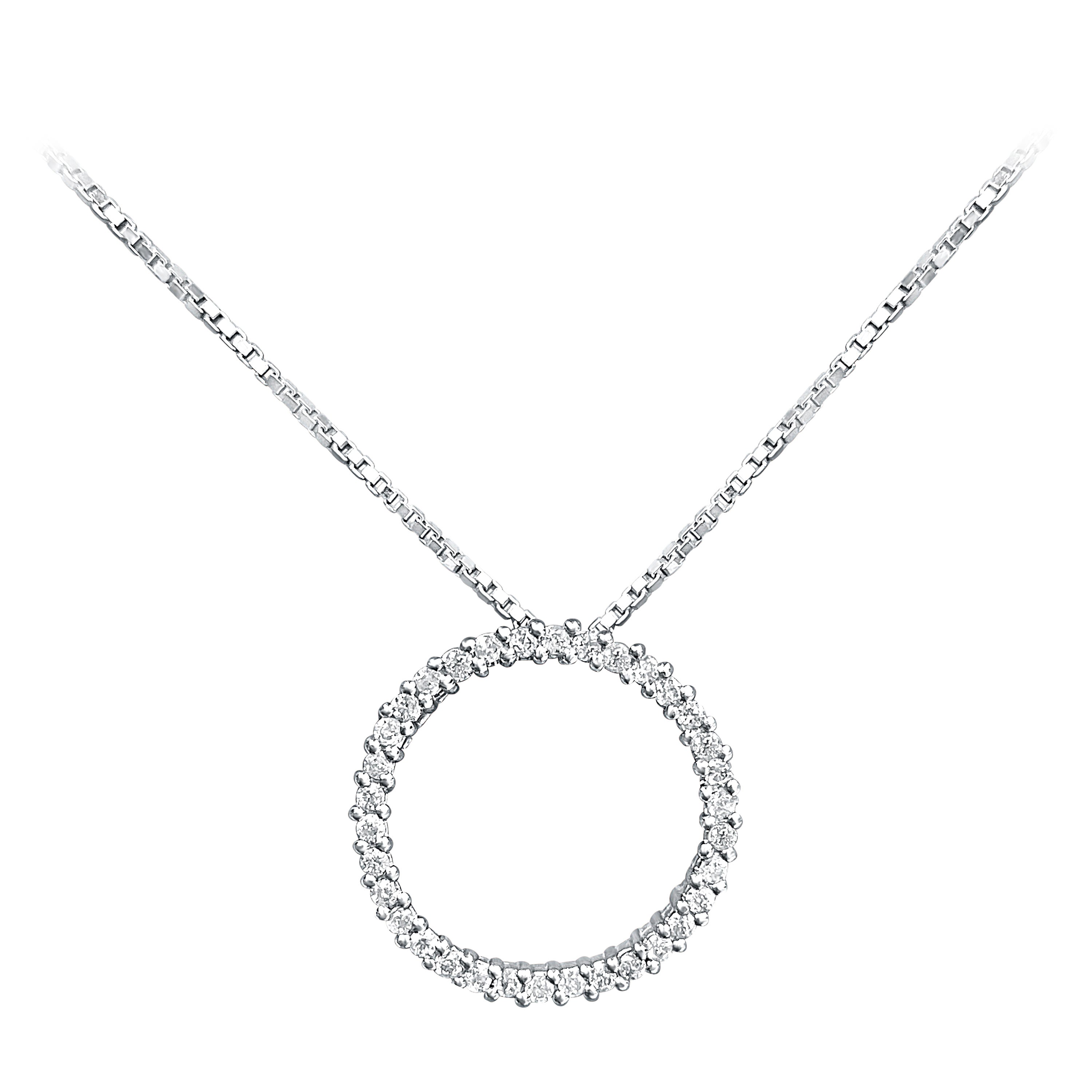 Kreisförmiger natürlicher runder Diamant-Pavé-Anhänger aus 14k massivem Weißgold in Kreisform im Angebot
