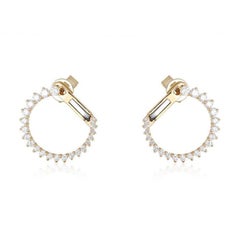 Circle Sparkle 14K (or 18k upon request) Yellow Gold Stud Hoop Earrings