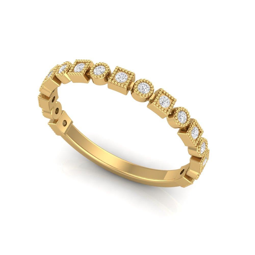 18kt Gold Stackable Diamond Ring – Square & Round Design

This timeless diamond band is crafted in solid 14K gold and set with sparkling round brilliant-cut diamonds totaling 0.25 carats. The design alternates between circular and square