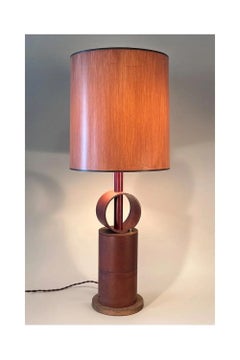 Mid-Century Modern Terracotta Circle Table Lamp with Wenge Wood Base