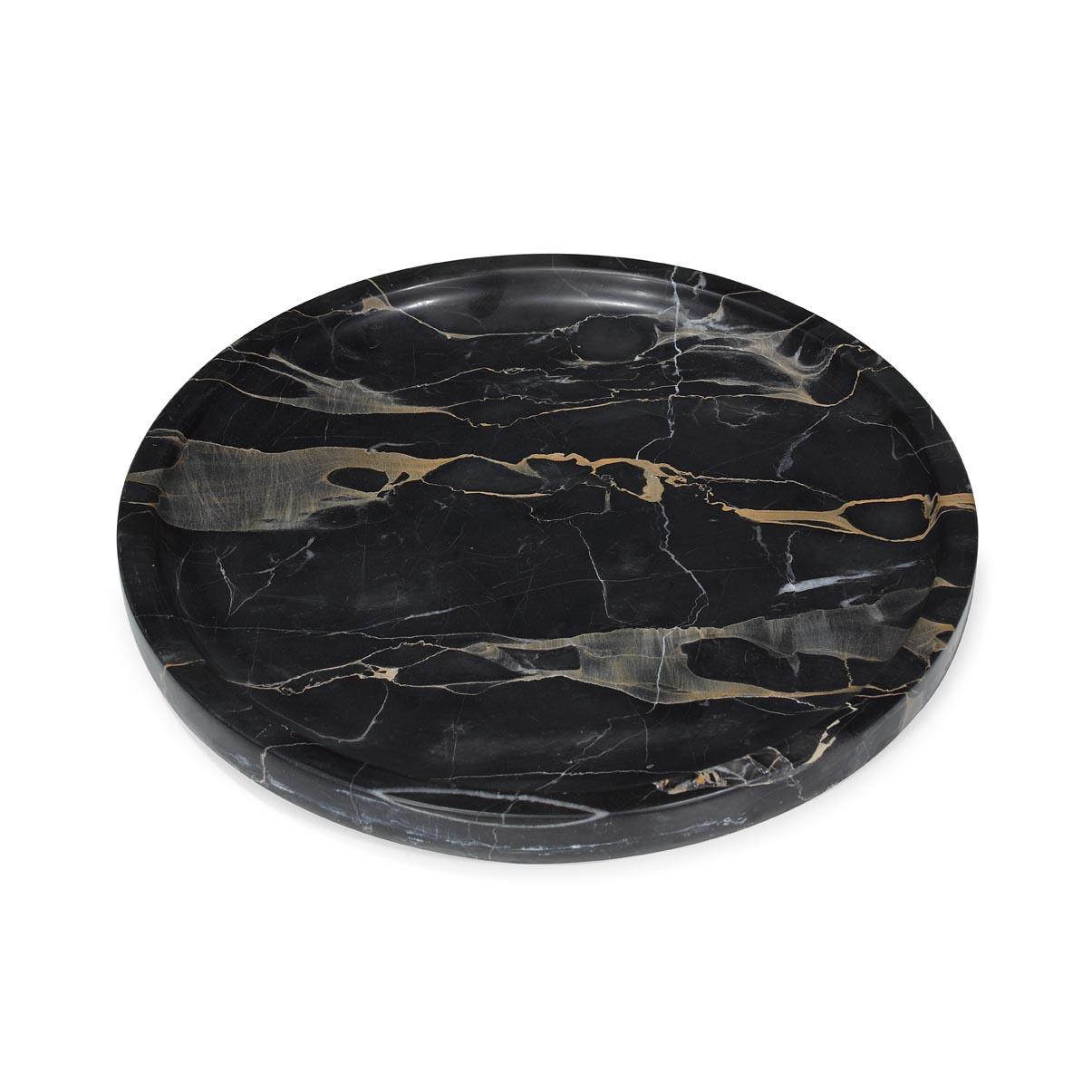 Kreisförmiges Tablett – Portoro-Marmor (Moderne) im Angebot