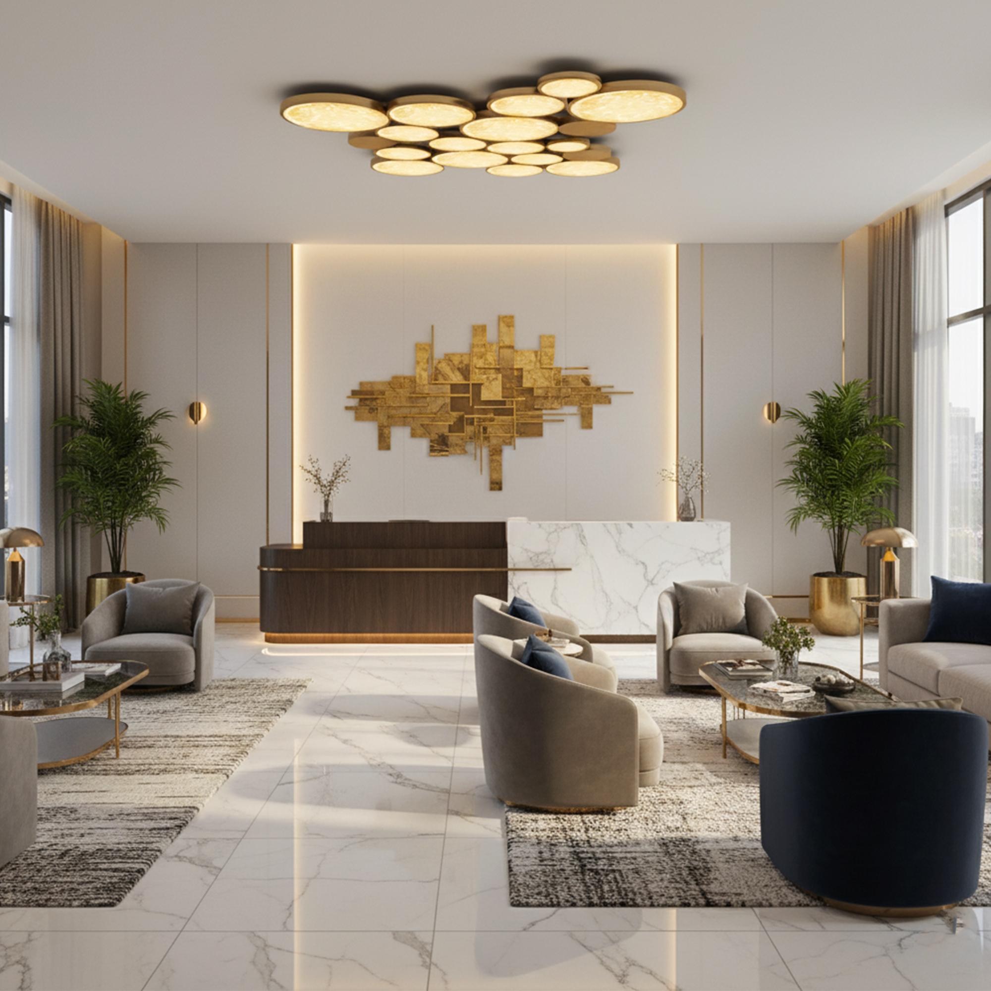 Aplique de pared circular Vidrio y latón - Iluminación ambiental elegante Estadounidense en venta