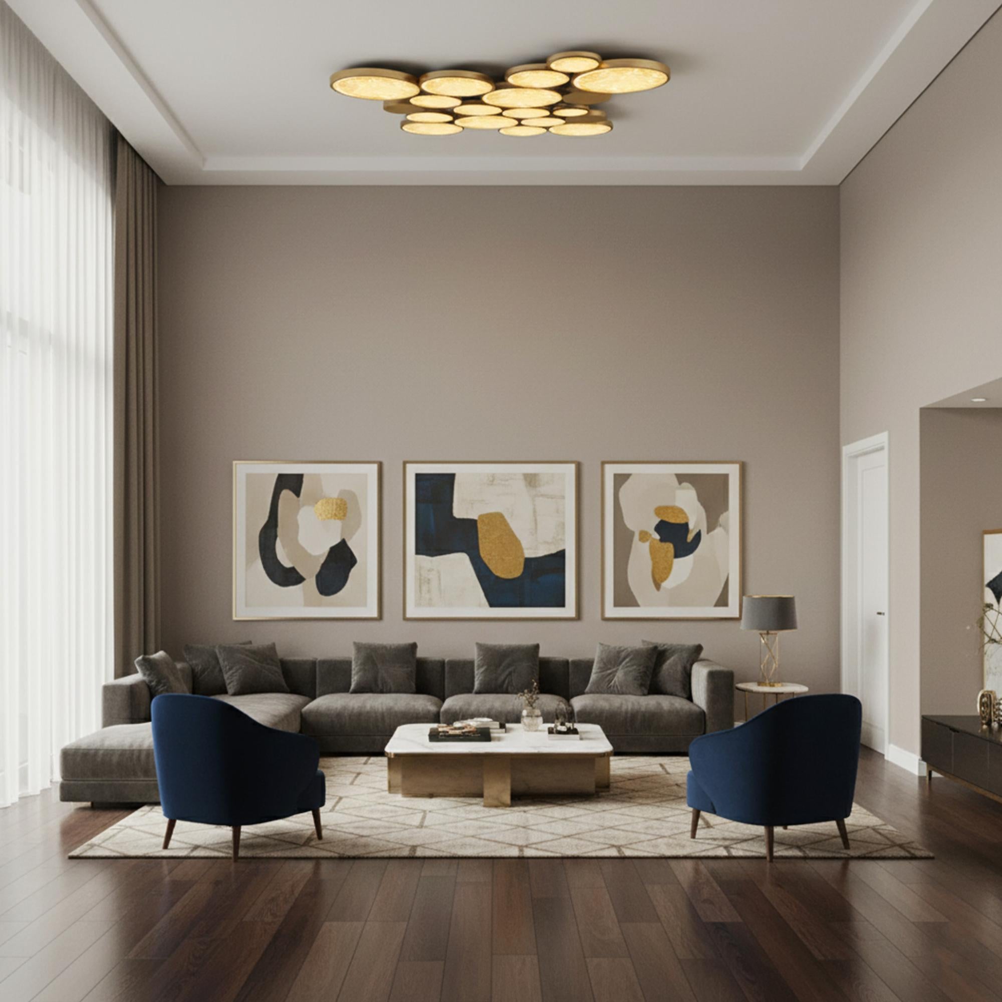 Aplique de pared circular Vidrio y latón - Iluminación ambiental elegante Siglo XXI y contemporáneo en venta