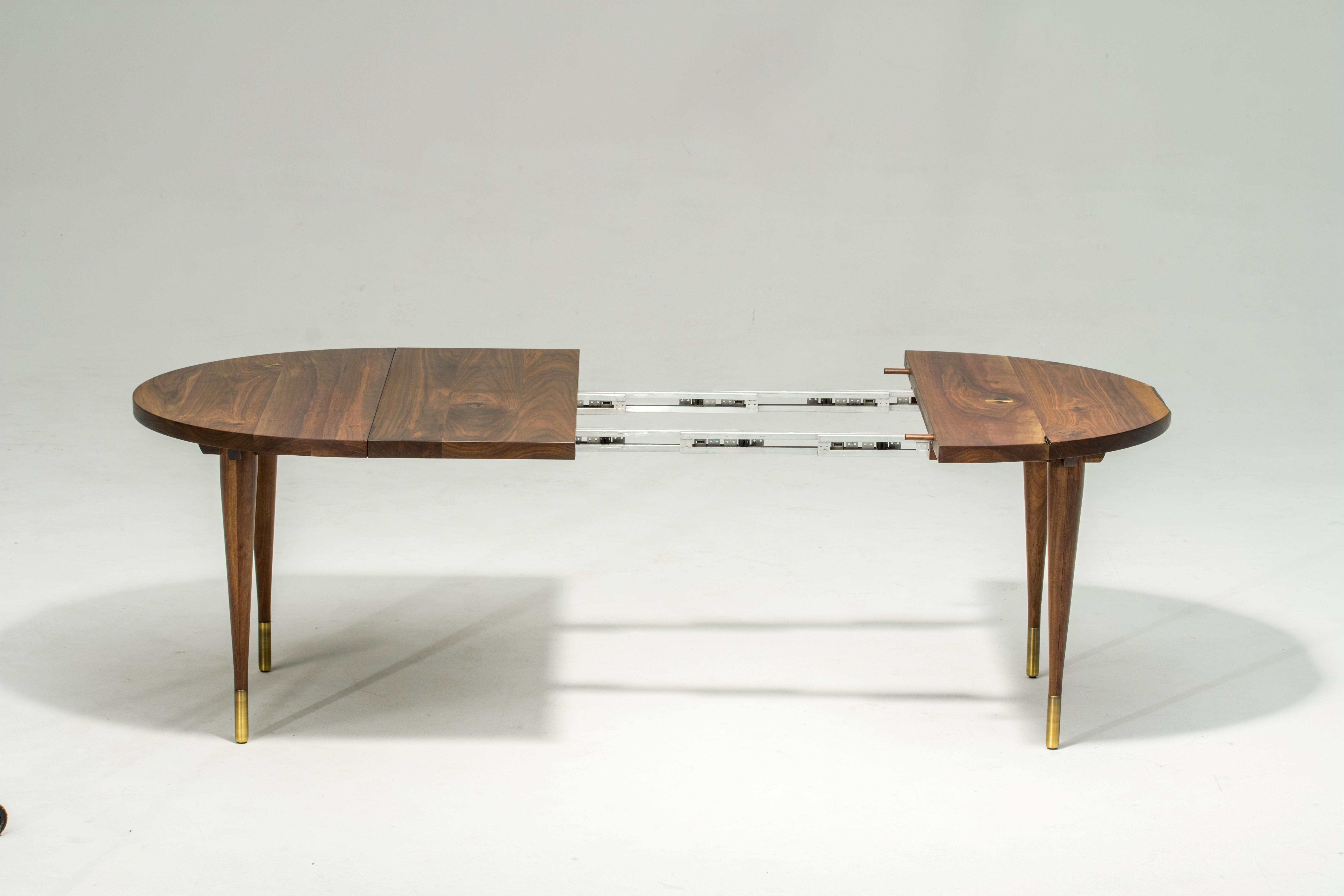 American Circle Walnut Expanding Dining Table w/ Brass Capped Legs 