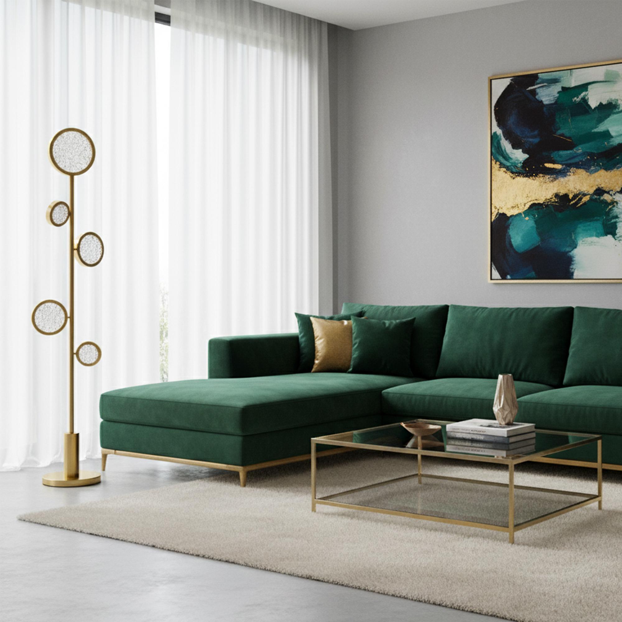 Circles Stehleuchte - Luxuriöses Messing- und Glasdesign für eine moderne Ästhetik im Angebot 1