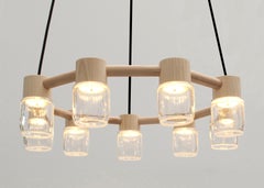 Circlet Chandelier Clear Blown Glass Wood Led Lighting Contemporary
