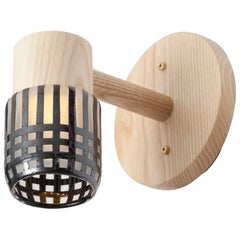 Circlet Single Sconce Grid Blown Glass Wood Led Lighting Contemporary