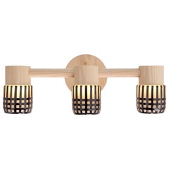 Circlet Triple Sconce Grid Blown Glass Wood LED Lighting Contemporary