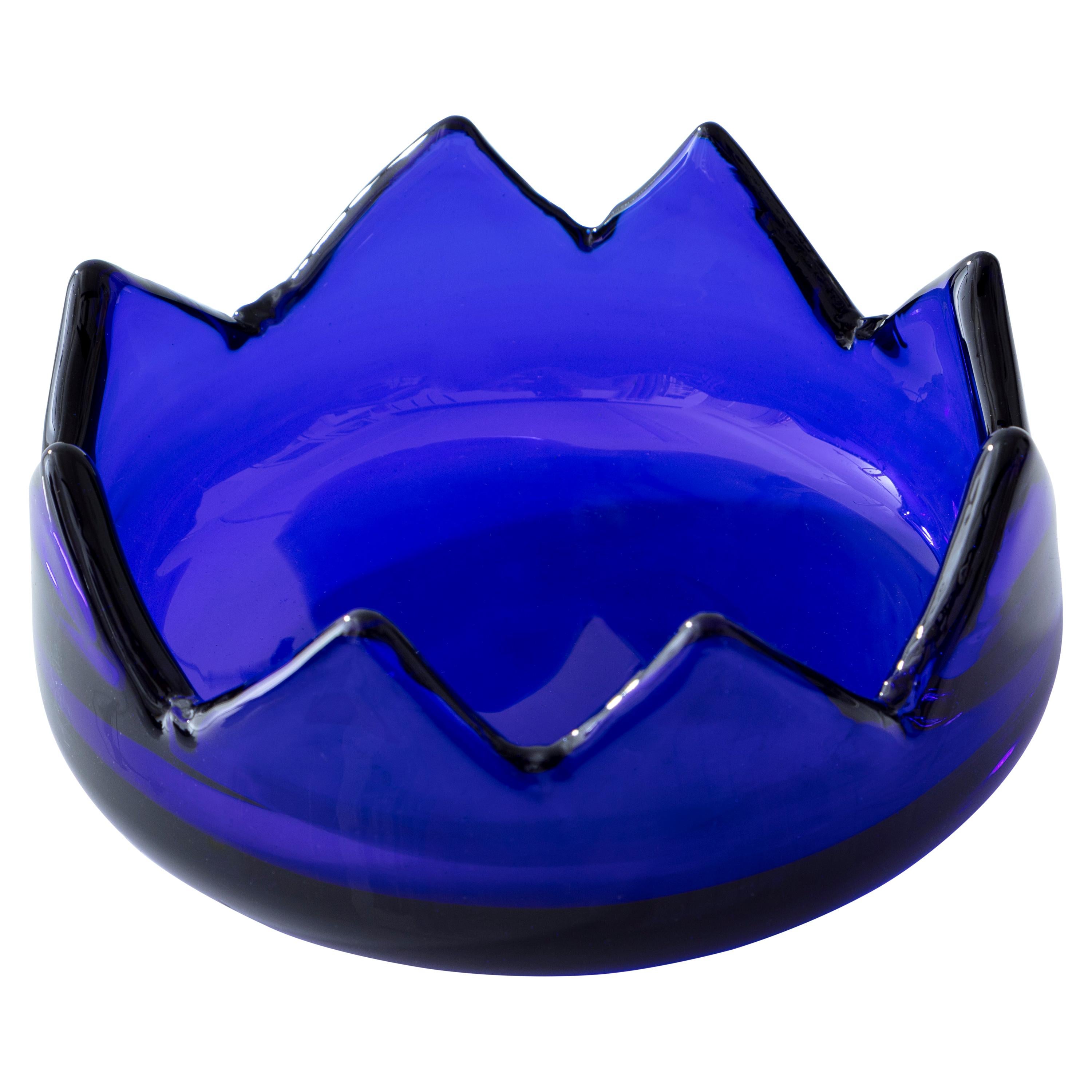 Hand Blown Glass Ashtray 'Circling Mountains in Blue' For Sale