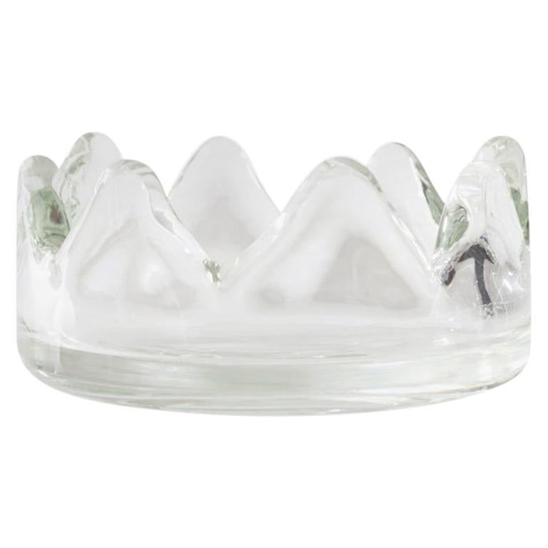 Hand Blown Glass Ashtray 'Circling Mountains in Clear' For Sale