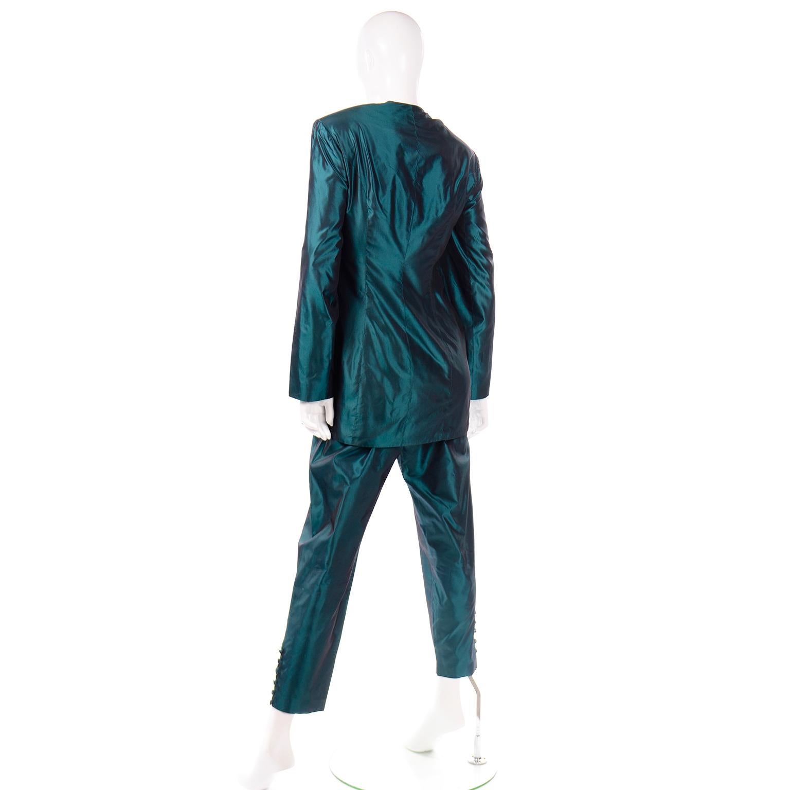 Circolare Maurizio Galante Designed Green Silk Dress Alternative Pantsuit  In Good Condition In Portland, OR