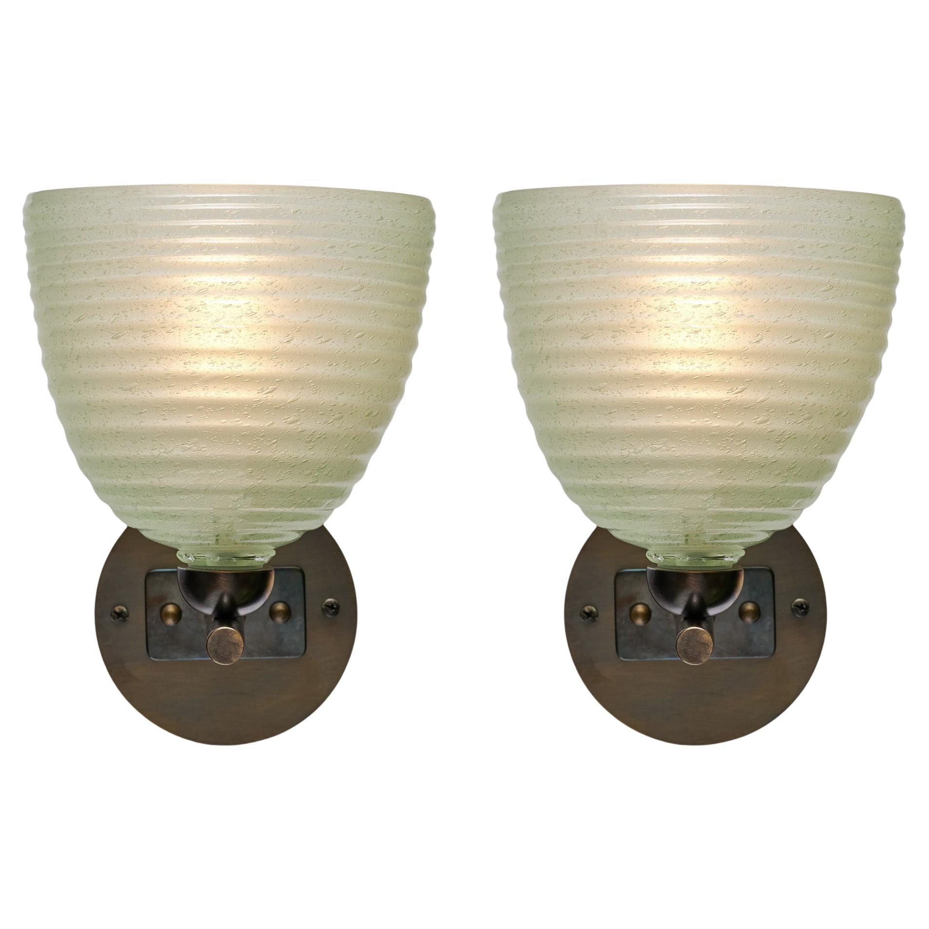 “Circoli” Murano Glass Green Sconces For Sale
