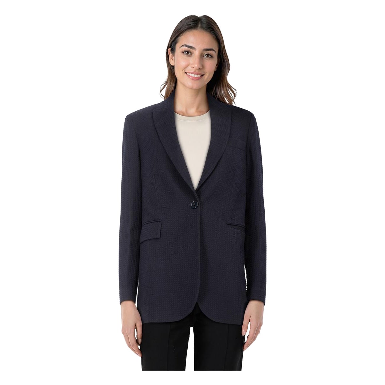 Circolo 1901 Navy Knit Mid Length Wool Blazer Size S